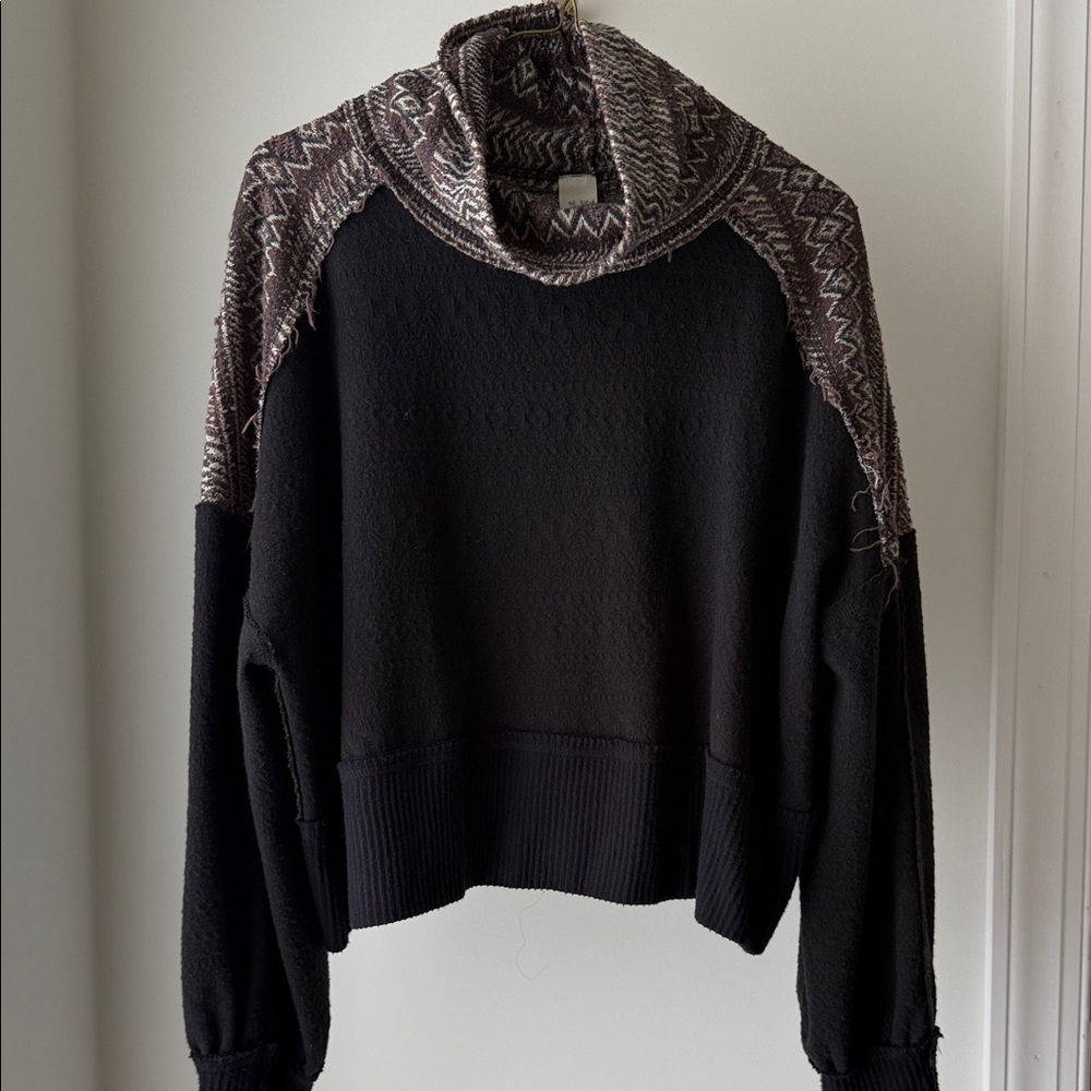 We The Free Black and Brown Cowl Neck Sweater